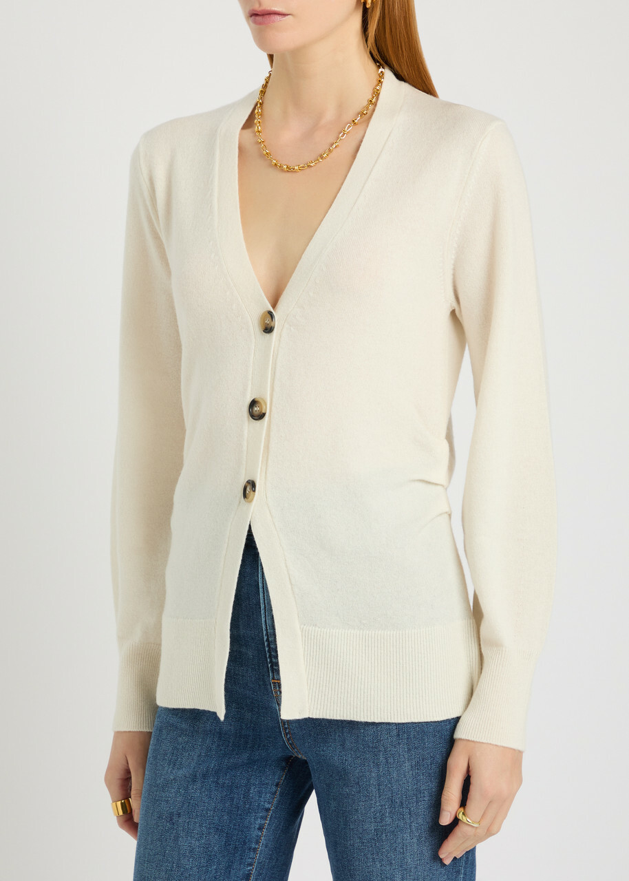 Veronica Beard Lamotte Gathered Cashmere Cardigan Ivory