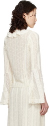 Anna Sui Off-White Floral Ruffle Stretch Lace Blouse