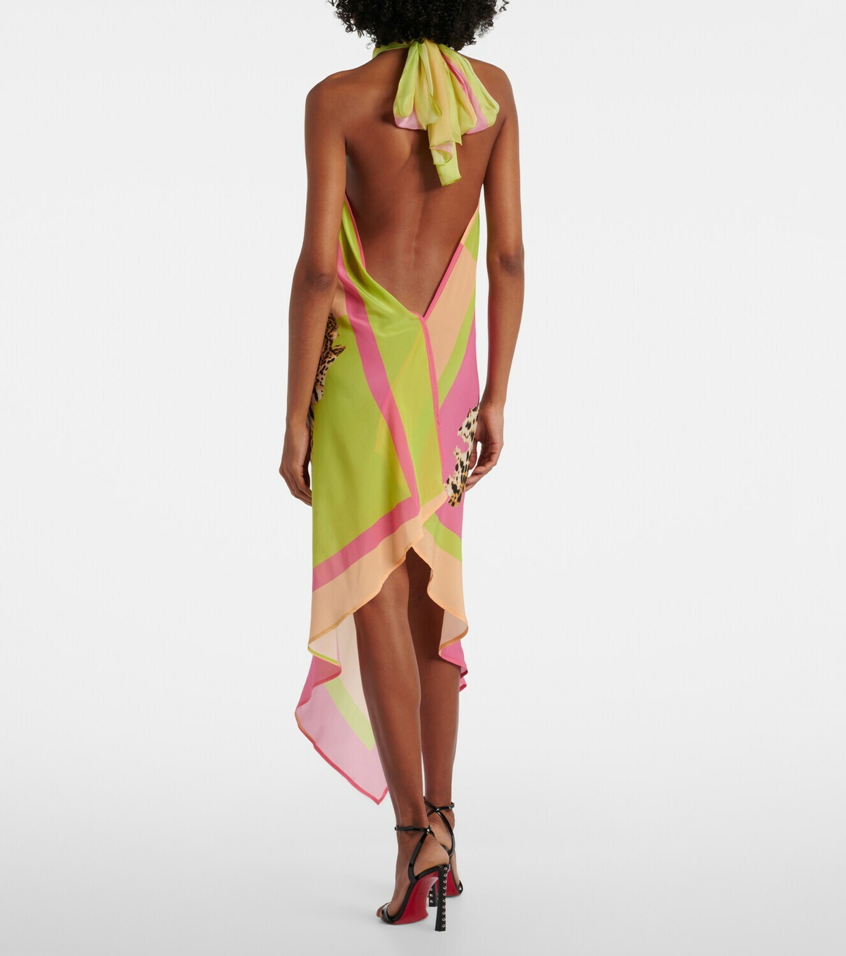 Roberto Cavalli Asymmetric printed silk midi dress