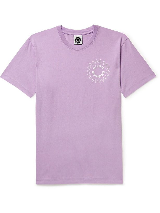 Photo: GOOD MORNING TAPES - Sun Logo-Print Organic Cotton-Jersey T-Shirt - Purple