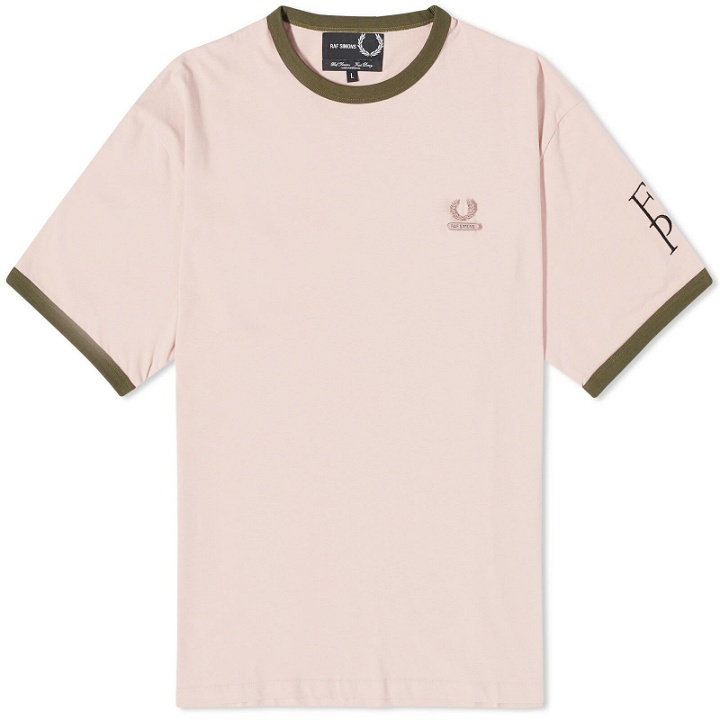 Photo: Fred Perry Men's x Raf Simons Contrast Trim Relaxed T-Shirt in Light Misty Rose