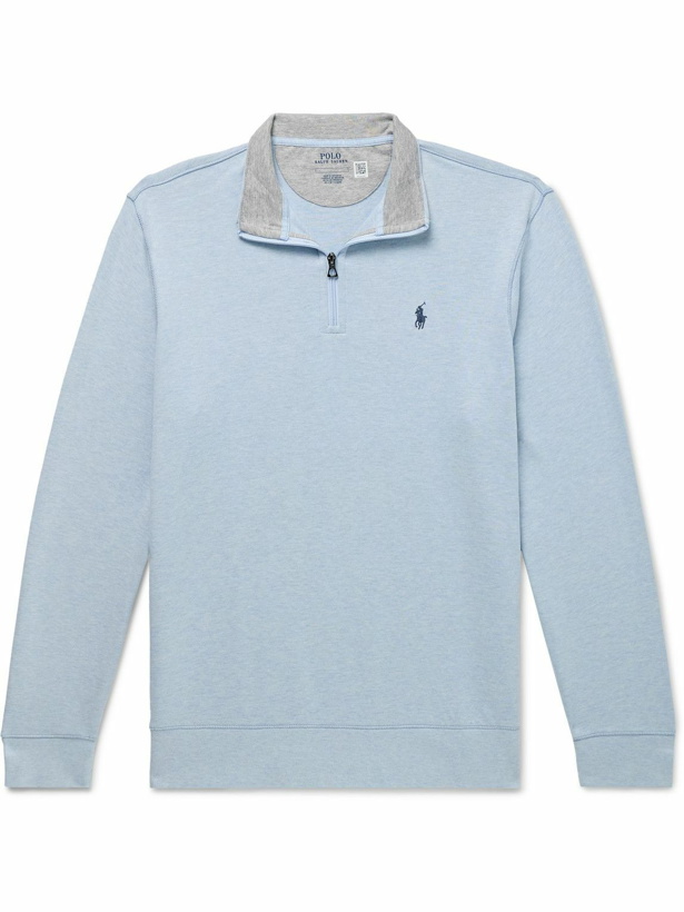 Photo: Polo Ralph Lauren - Logo-Embroidered Cotton-Blend Jersey Half-Zip Sweatshirt - Blue
