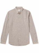 Folk - Button-Down Collar Striped Cotton, Linen and Ramie-Blend Shirt - Brown