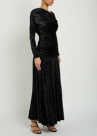 Ganni Ruched Asymmetric Velour Maxi Dress Black