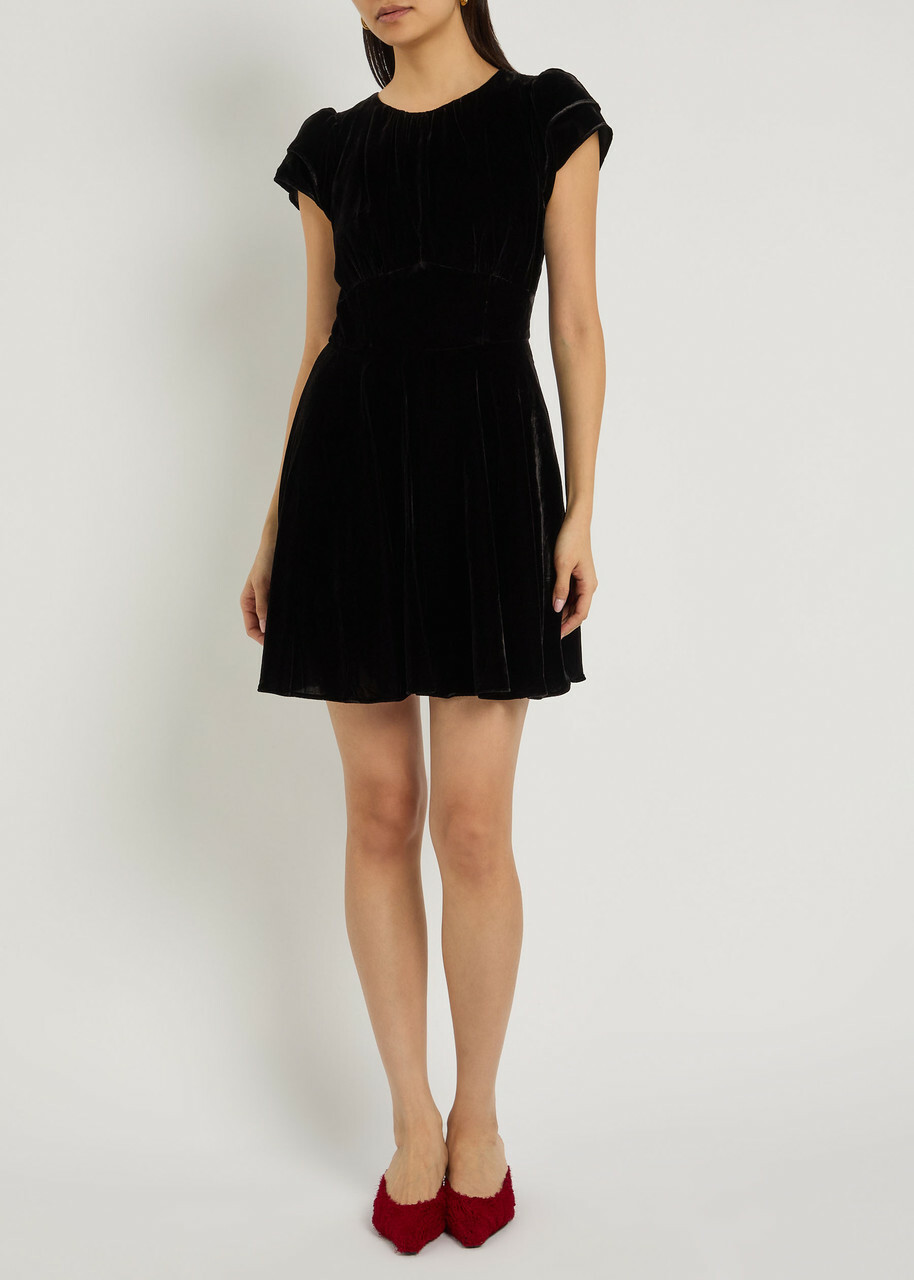 Paige Khai Velour Mini Dress Black