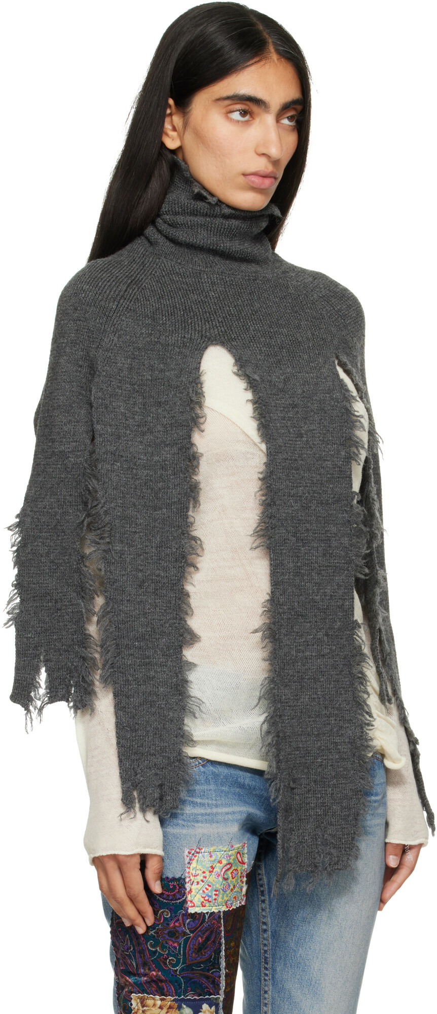 Junya Watanabe Gray Wool Turtleneck Cape