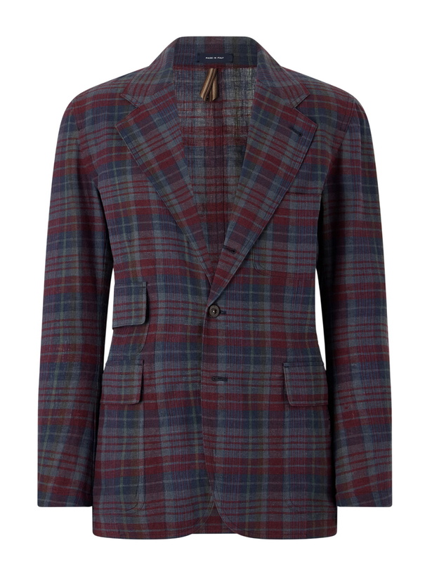 Photo: Drake's - Madras Games Checked Linen-Blend Blazer - Blue