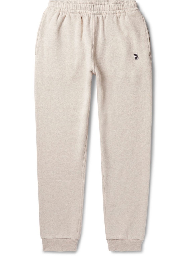 Photo: Burberry - Tapered Logo-Embellished Cotton and Cashmere-Blend Jersey Sweatpants - Neutrals