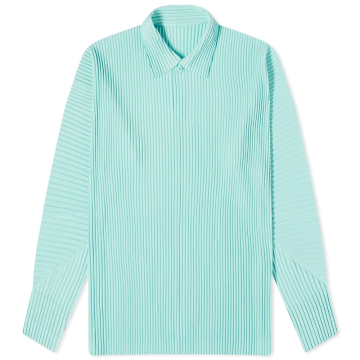 Photo: Homme Plissé Issey Miyake Men's Pleated Long Sleeve Polo Shirt in Green Hued