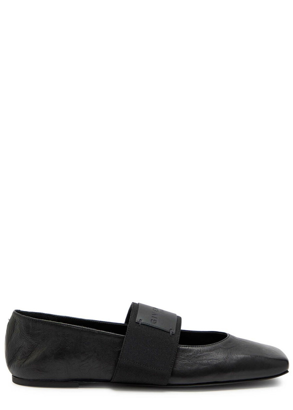 Photo: Givenchy Logo-appliquéd Leather Ballet Flats Black
