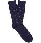 Paul Smith - Umbrella-Jacquard Stretch Cotton-Blend Socks - Navy