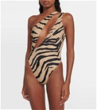 Stella McCartney Asymmetric zebra-print swimsuit