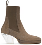 Rick Owens Grey Suede Heeled Sliver Boots