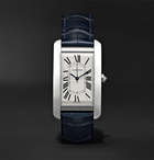 Cartier - Tank Américaine Automatic 45mm Steel and Alligator Watch - Men - White