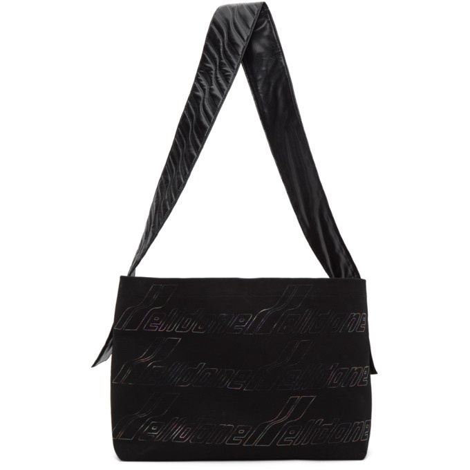 Photo: We11done Black Canvas Maxi Logo Messenger Bag