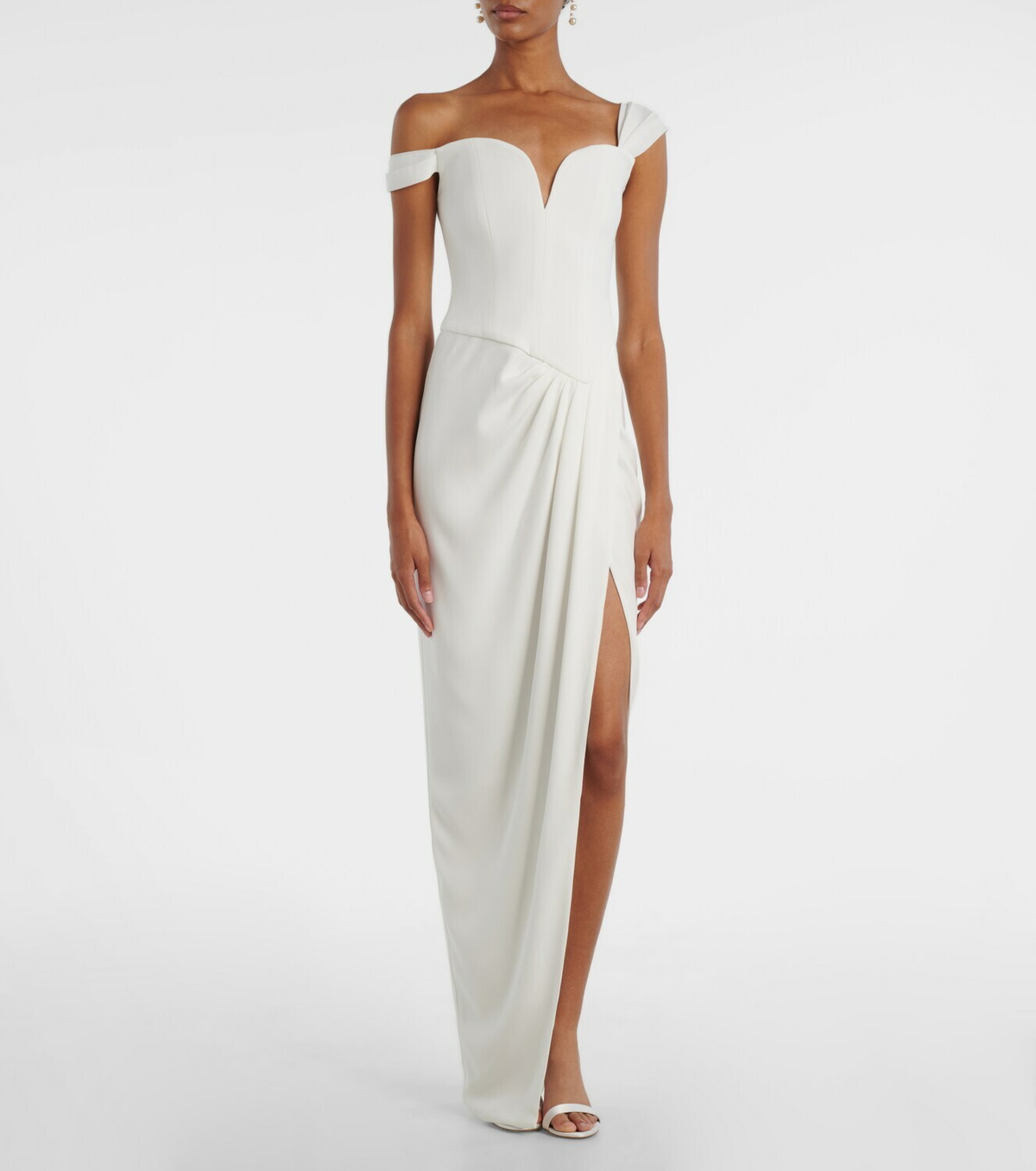 Alex Perry Bridal draped off-shoulder crêpe corset gown