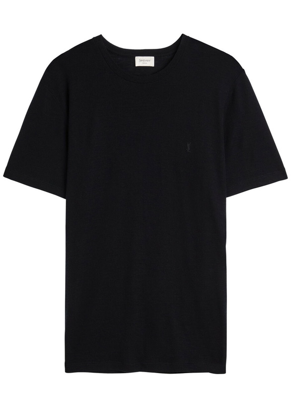 Photo: Saint Laurent Logo-embroidered Wool T-shirt Black