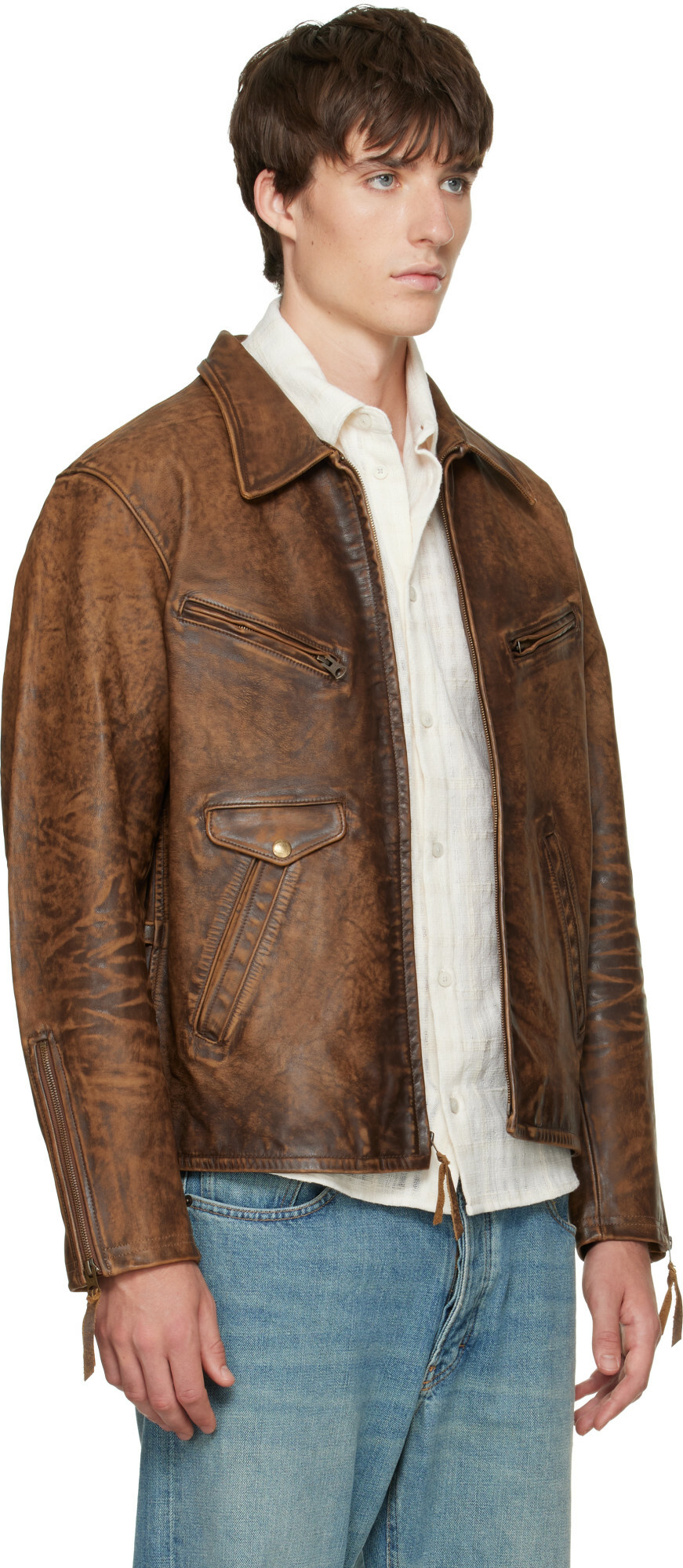 RRL Brown Zip Leather Jacket