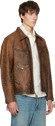 RRL Brown Zip Leather Jacket