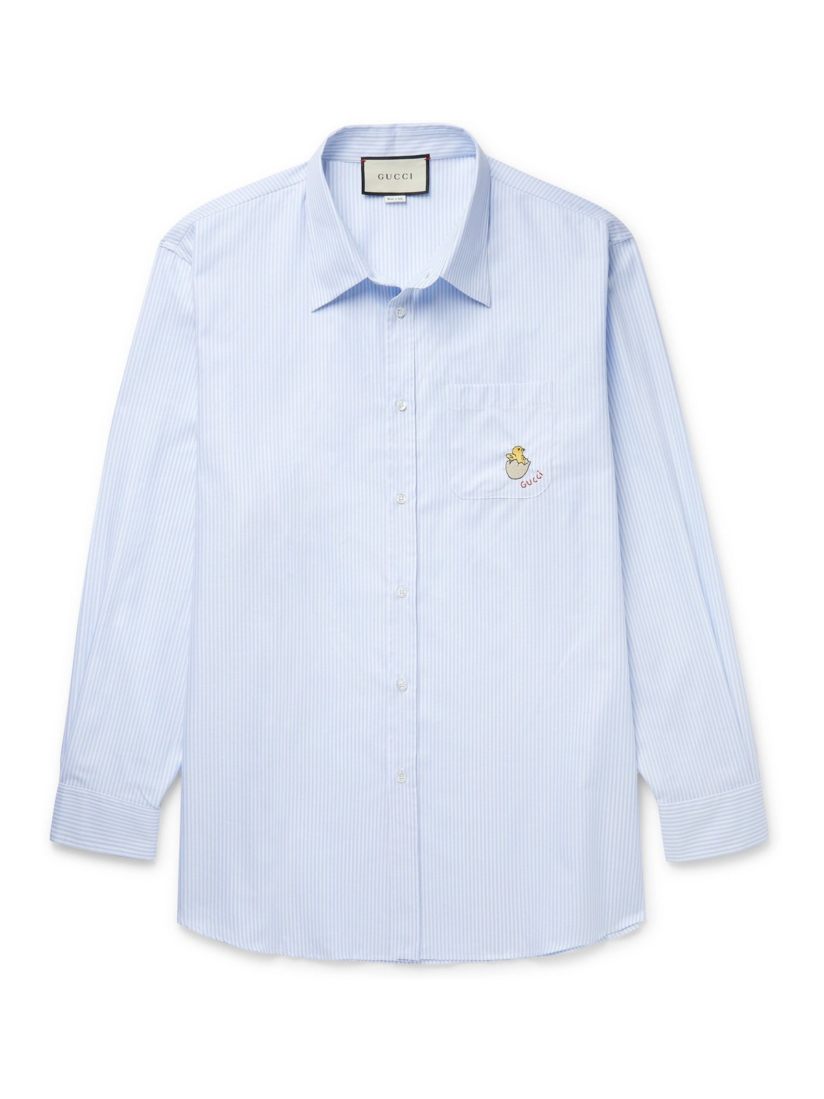 Embroidered Cotton Shirt in Blue - Gucci