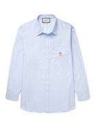 GUCCI - Embroidered Pinstriped Cotton-Poplin Shirt - Blue