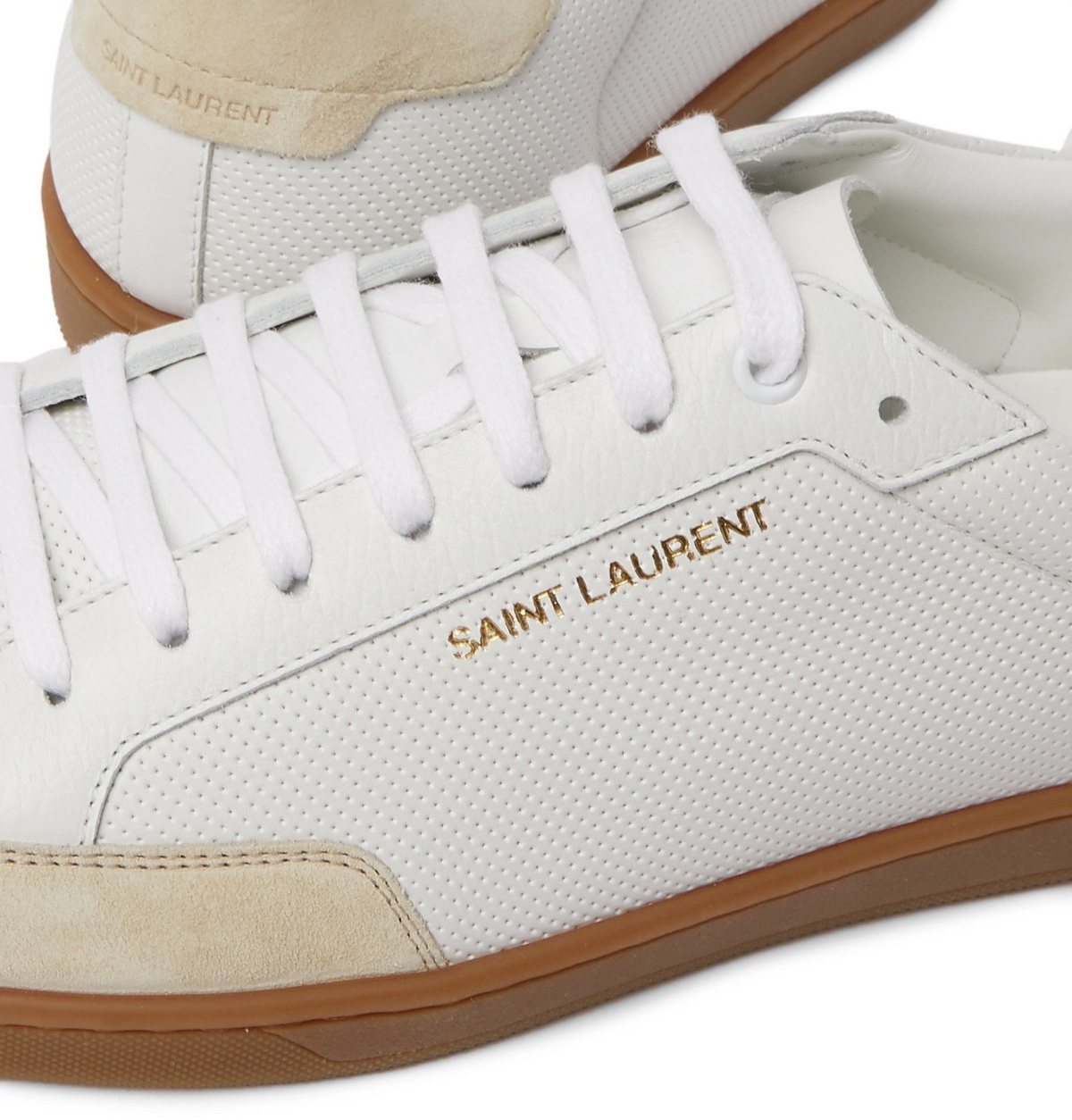 Saint Laurent White Suede Trimmed Sneaker SAINT LAURENT - SL/10 Suede-Trimmed Perforated Leather  main image 2