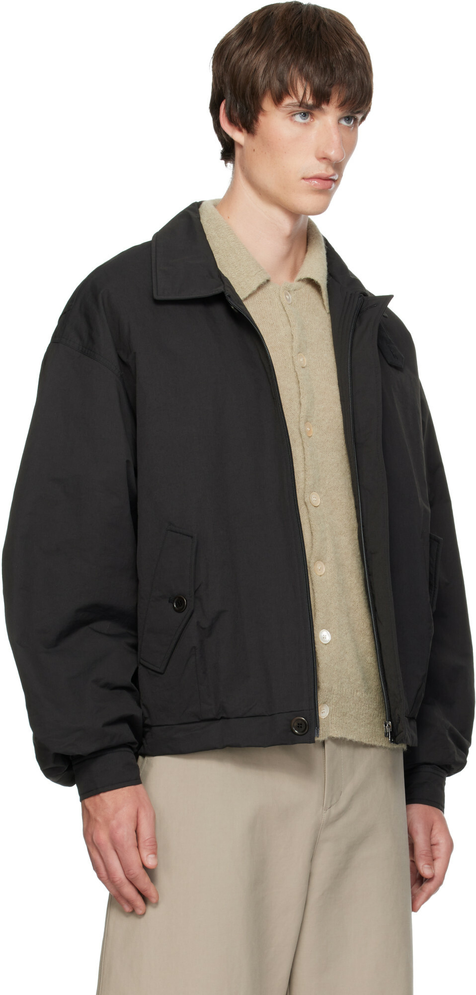 AMOMENTO Black Padded Cotton Nylon Bomber Jacket