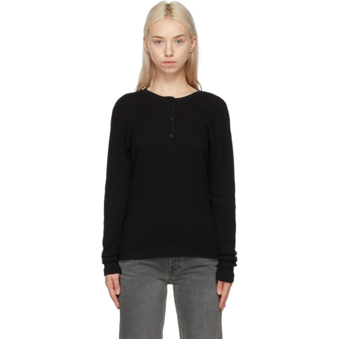 Re/Done Black Hanes Edition Thermal Henley Re/Done