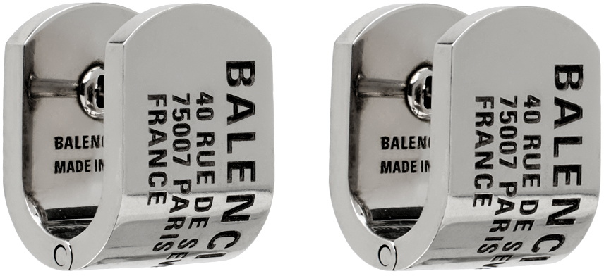 Balenciaga Silver Tags Stud Earrings Balenciaga