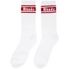 Rhude White and Red Stripe Logo Socks