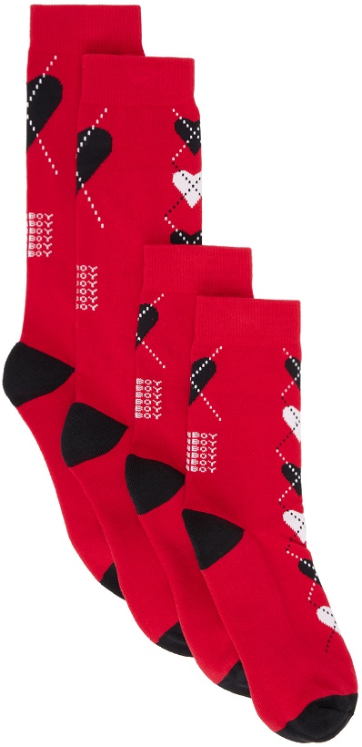 Photo: Charles Jeffrey Loverboy Two-Pack Red Argyle Socks