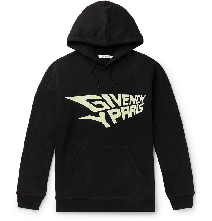 Photo: Givenchy - Glow-in-the-Dark Logo-Print Loopback Cotton-Jersey Hoodie - Black