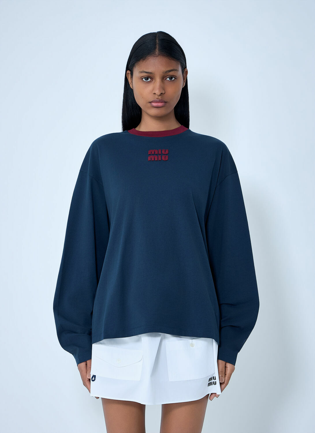 Miu Miu Cotton Jersey Sweatshirt with Logo Motif