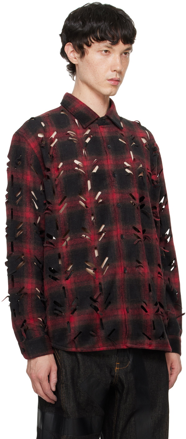 Juntae Kim Red Laser-Slashed Shirt