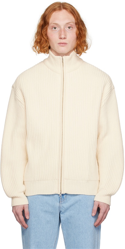 Photo: AMOMENTO Off-White Full Needle Zip-Up Sweater