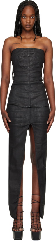 Photo: Rick Owens DRKSHDW Black Temple Sliced Bustier Denim Maxi Dress