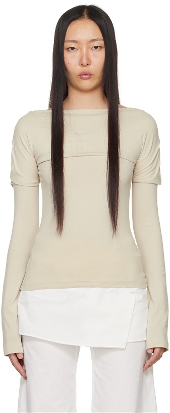 Photo: LOW CLASSIC Beige Overlay Long Sleeve T-Shirt