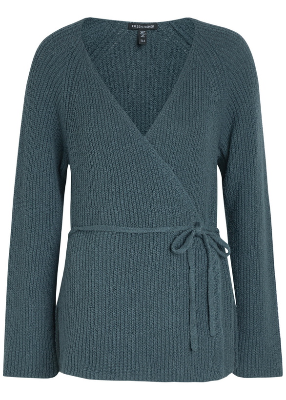 Photo: Eileen Fisher Ribbed Cotton-blend Wrap Cardigan Blue