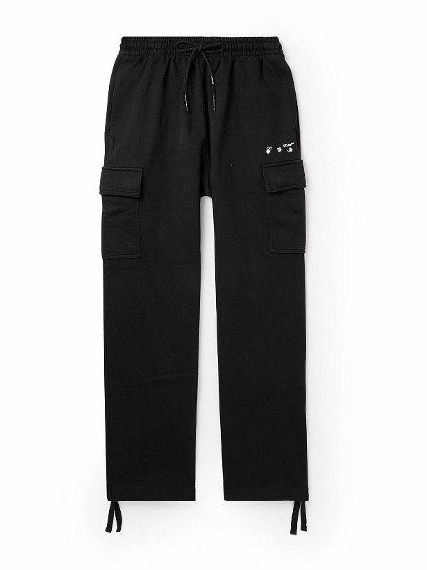 Photo: Off-White - Tapered Logo-Print Cotton-Jersey Cargo Sweatpants - Black