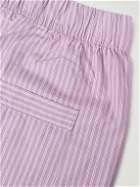 TEKLA - Birkenstock Straight-Leg Pleated Striped Organic Cotton-Poplin Pyjama Shorts - Purple