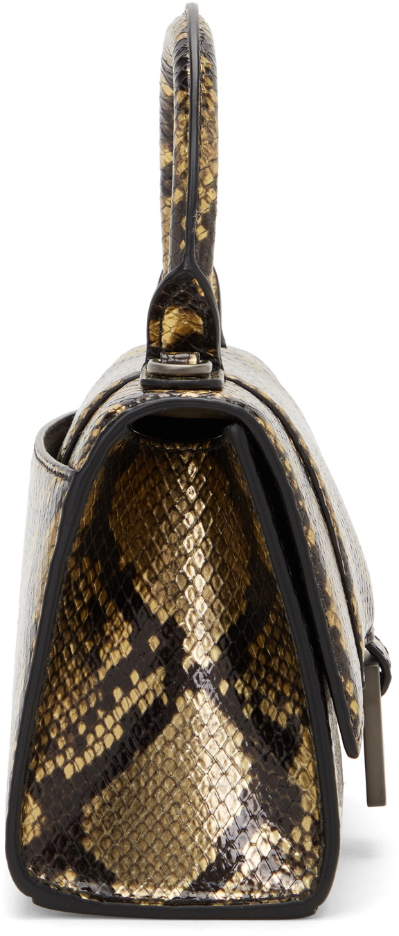 Balenciaga BlackGold Metallic Faux Python Leather Hourglass XS Top Handle  Bag  Yoogis Closet