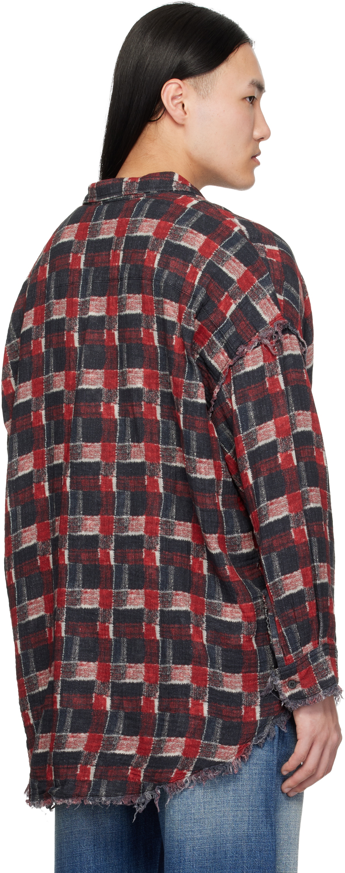 R13 Black & Red Shredded Seam Drop Neck Reversible Shirt