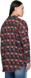 R13 Black & Red Shredded Seam Drop Neck Reversible Shirt