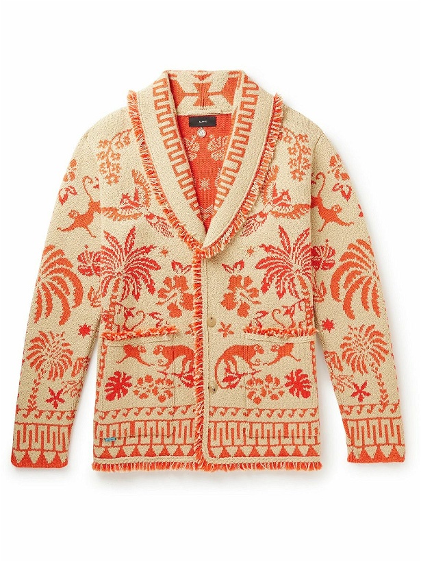 Photo: Alanui - Explosion of Nature Fringed Wool and Cotton-Blend Jacquard Cardigan - Neutrals