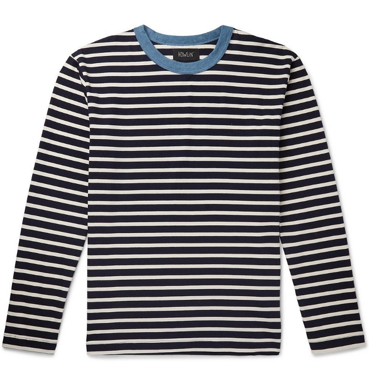 Photo: Howlin' - Contrast-Trimmed Striped Cotton-Jersey Sweatshirt - Navy