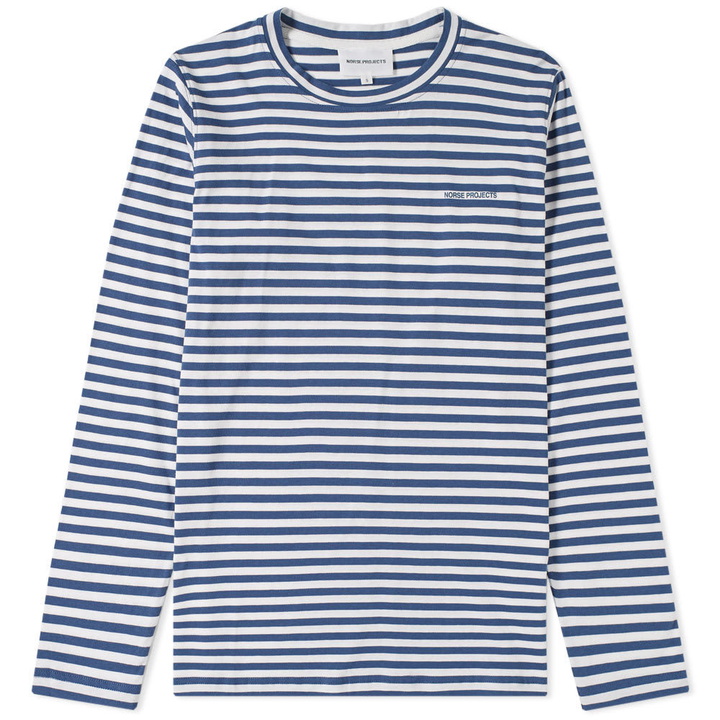 Photo: Norse Projects Long Sleeve James Logo Stripe Tee Blue