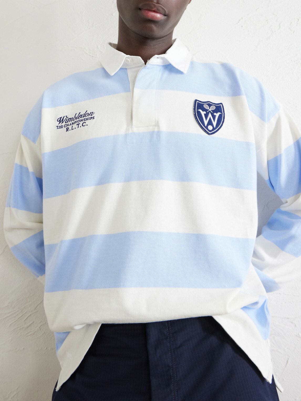 Polo Ralph Lauren - Wimbledon Logo-Embroidered Striped Cotton Rugby Polo-Shirt - Blue