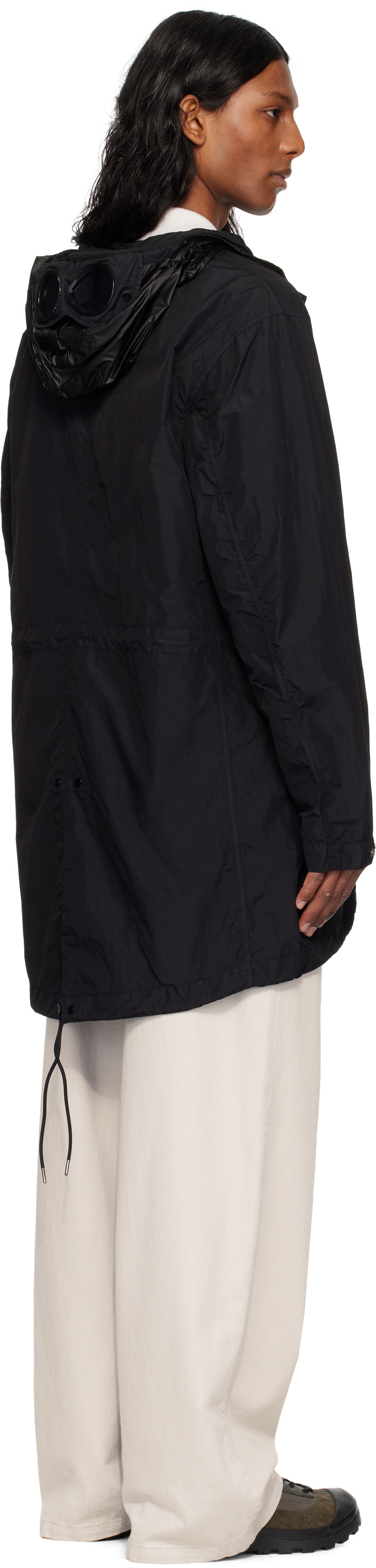 C.P. Company Black Flatt Nylon Goggle Fishtail Parka Coat