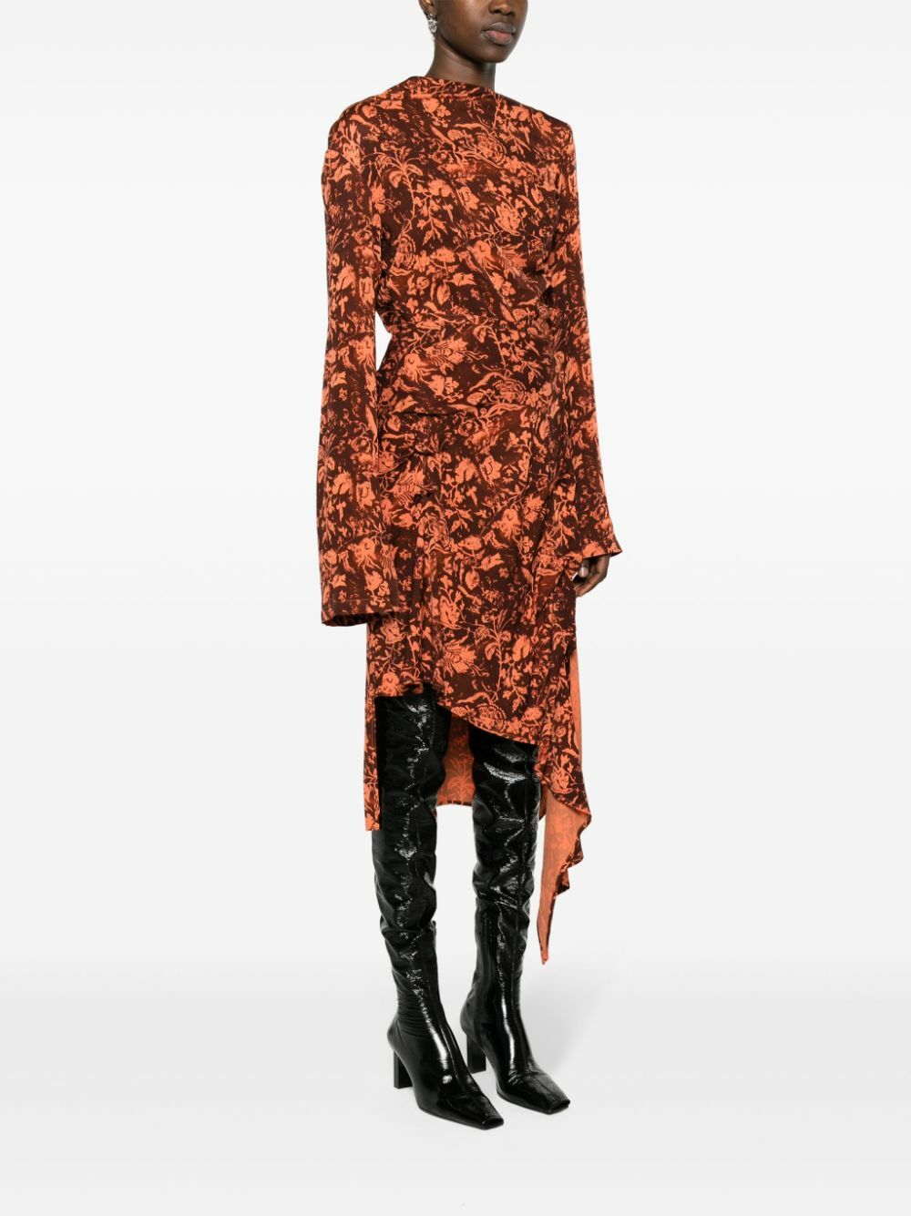 Jade Cropper Brown Wilted Flowers-Print Midi Skirt