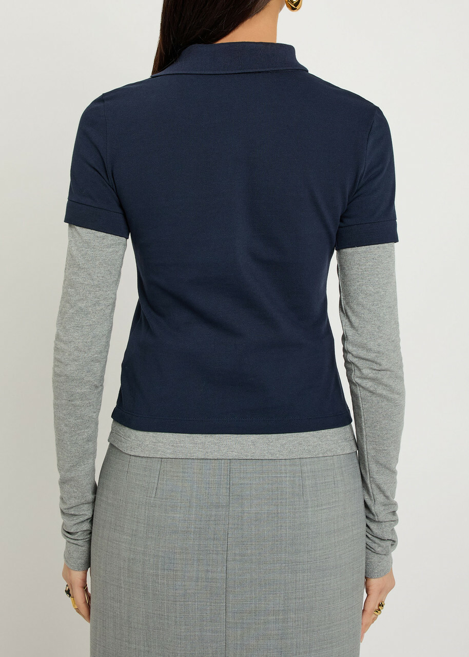 A.W.A.K.E Mode Asymmetric-collar Layered Piqué Cotton Polo Shirt Navy